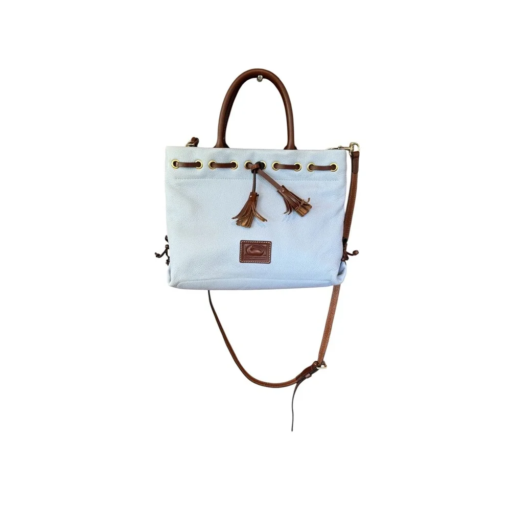 Dooney & Bourke Light Blue Pebble Leather Tassel Satchel Crossbody Bag